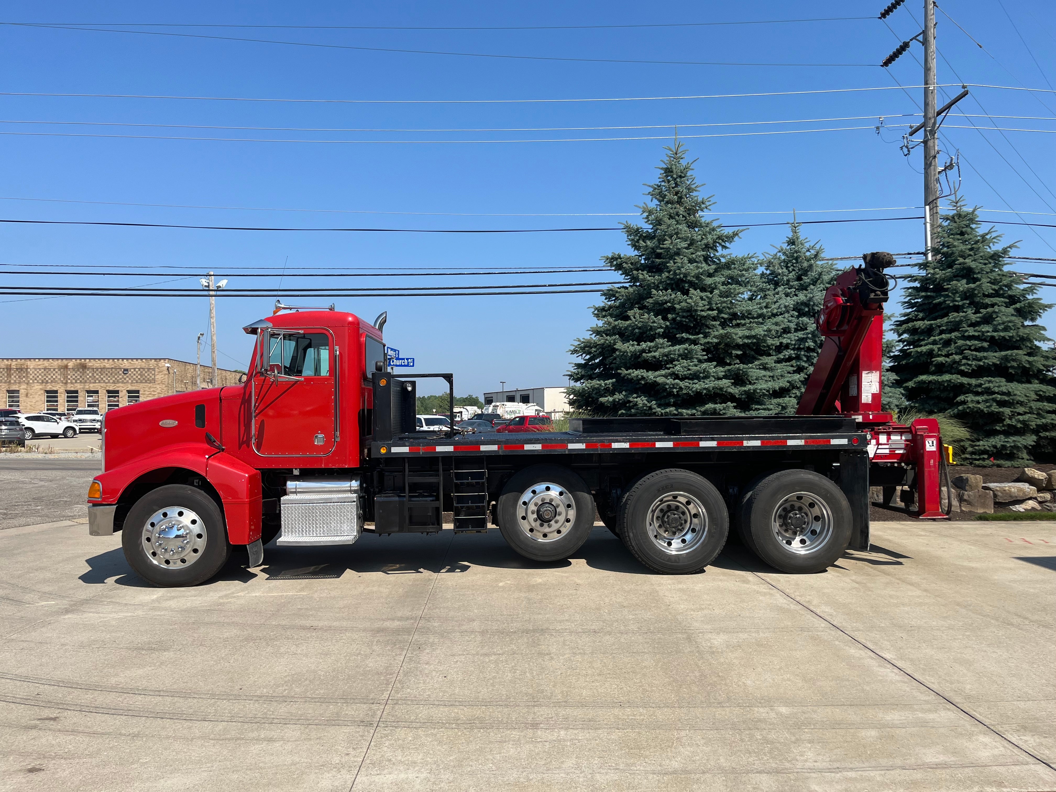 Used 1997 Peterbilt 385 Open Body Flatbed Test Truck with Crane