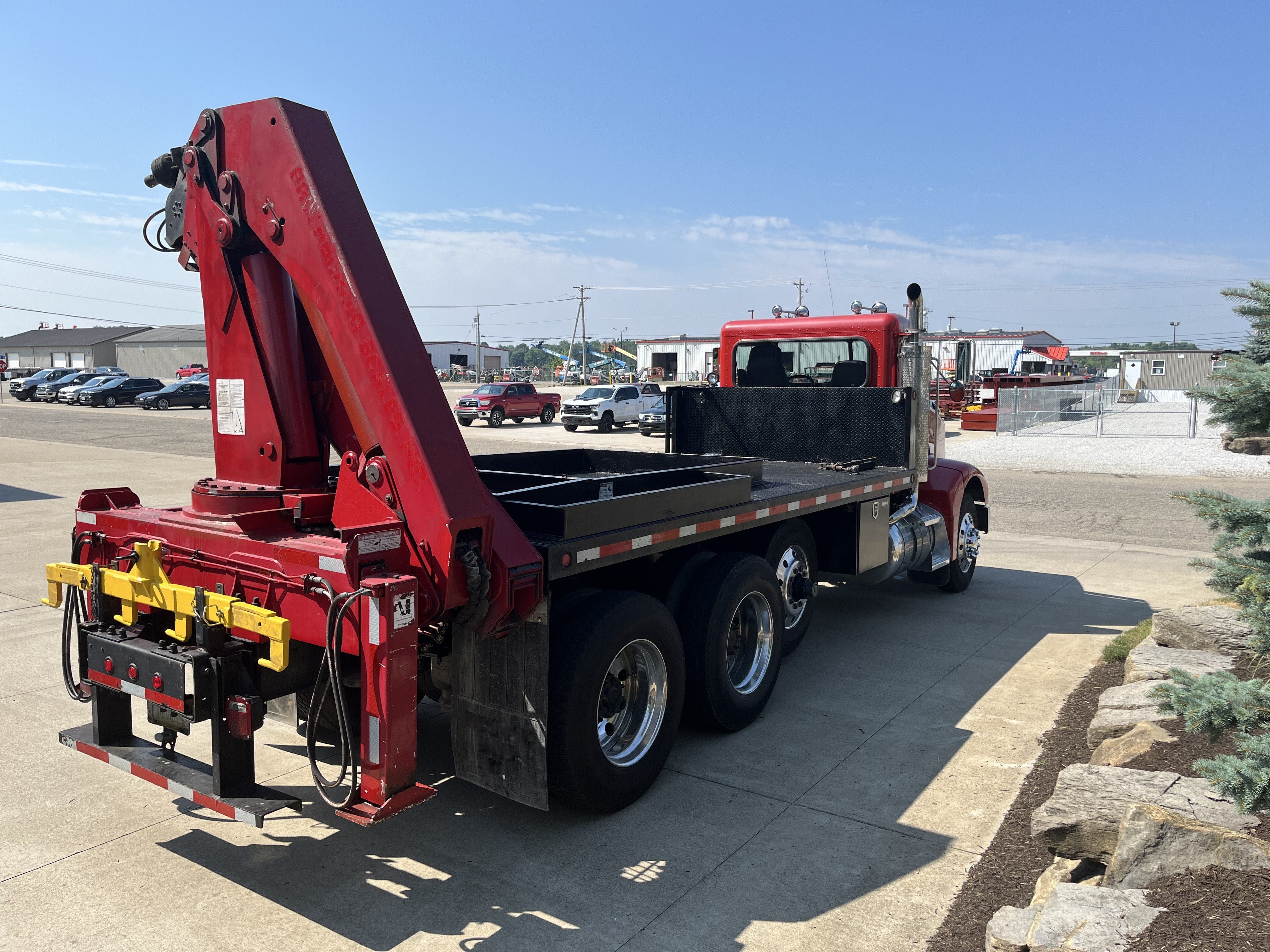 Used 1997 Peterbilt 385 Open Body Flatbed Test Truck with Crane