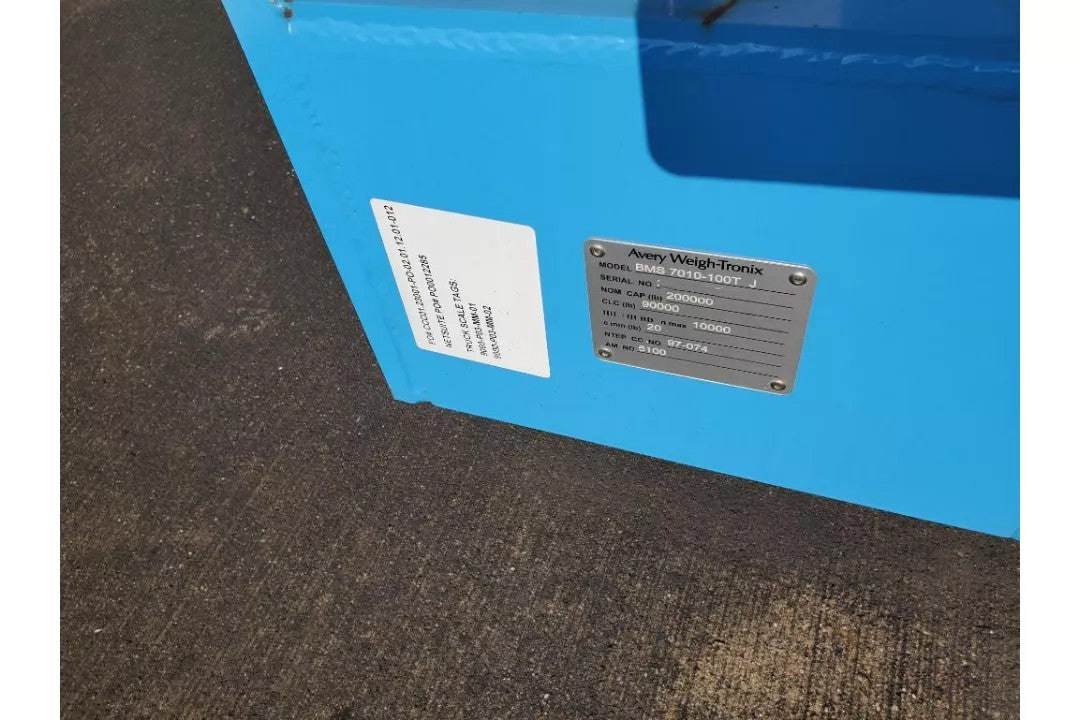 Avery Weigh-Tronix BMS 7010-100T truck scale nameplate