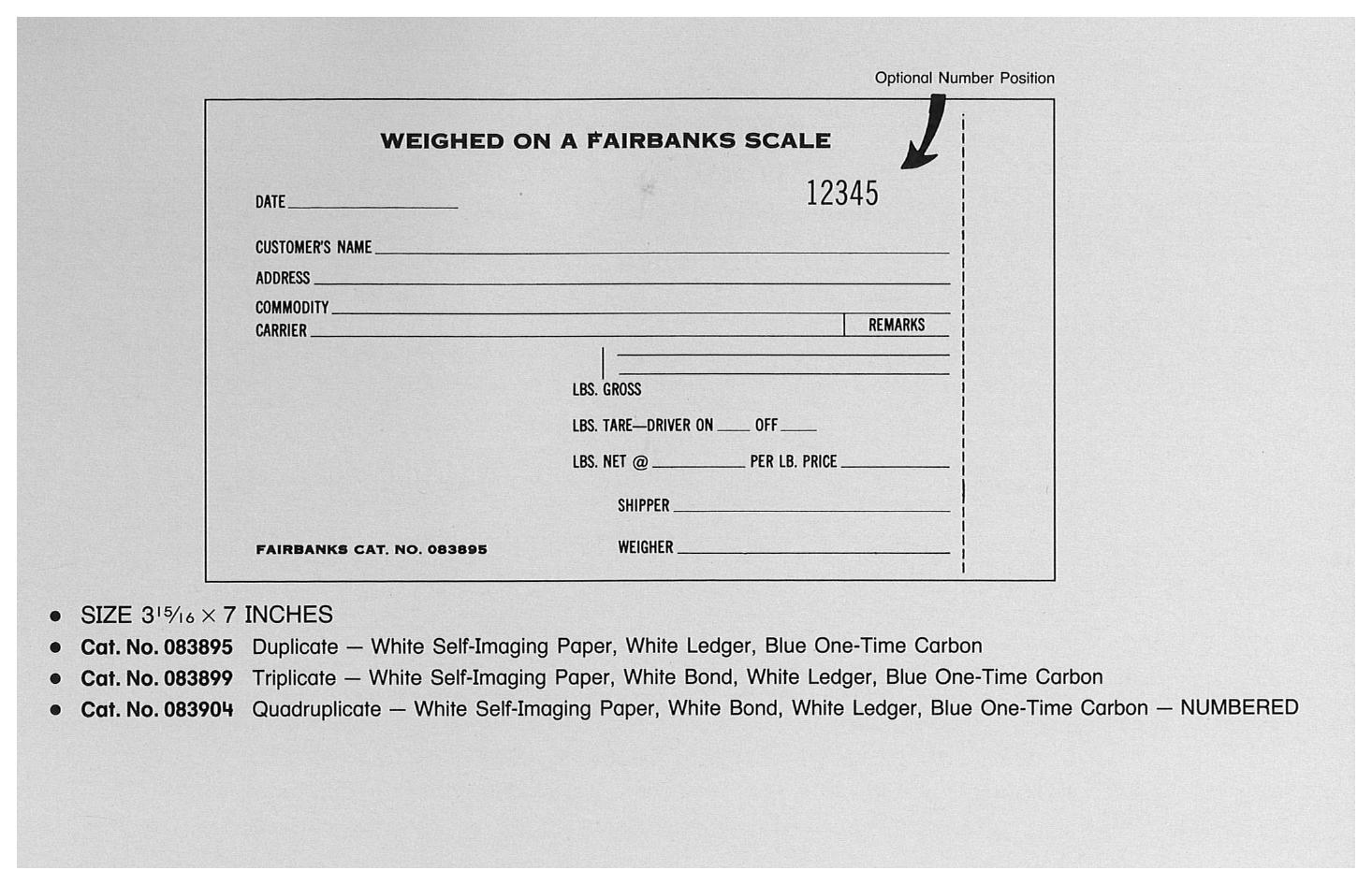 Standard Printing 083899 Fairbanks 3-Part Scale Tickets - 2,500