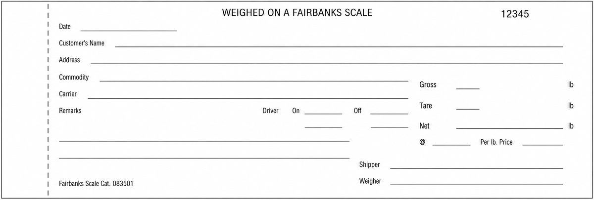 Fairbanks 4-Part Numbered Scale Tickets – 083501