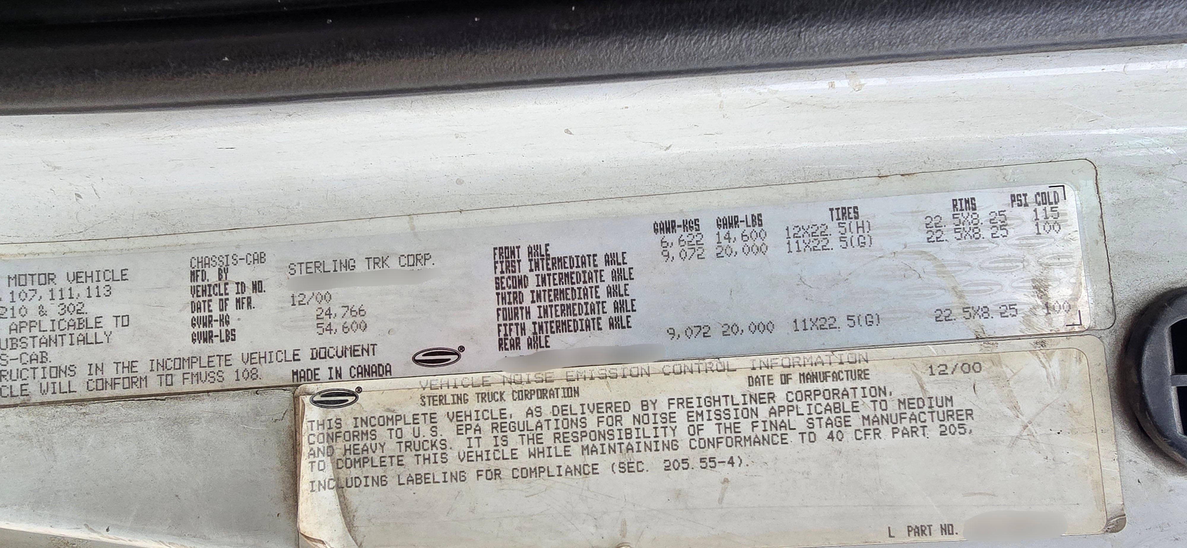 Used 2001 Sterling 9500 Test Truck with 6,000 lb Crane