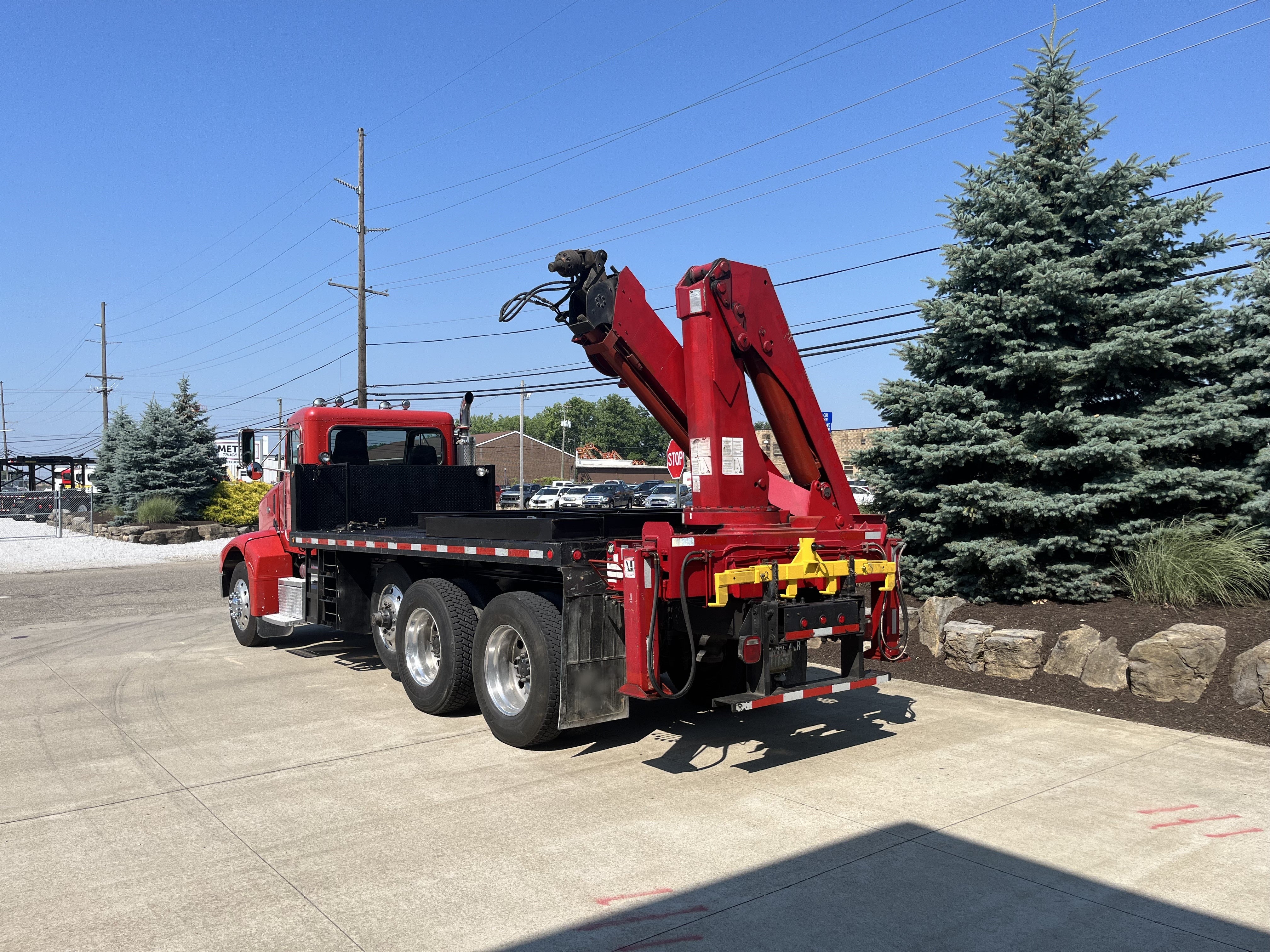 Used 1997 Peterbilt 385 Open Body Flatbed Test Truck with Crane