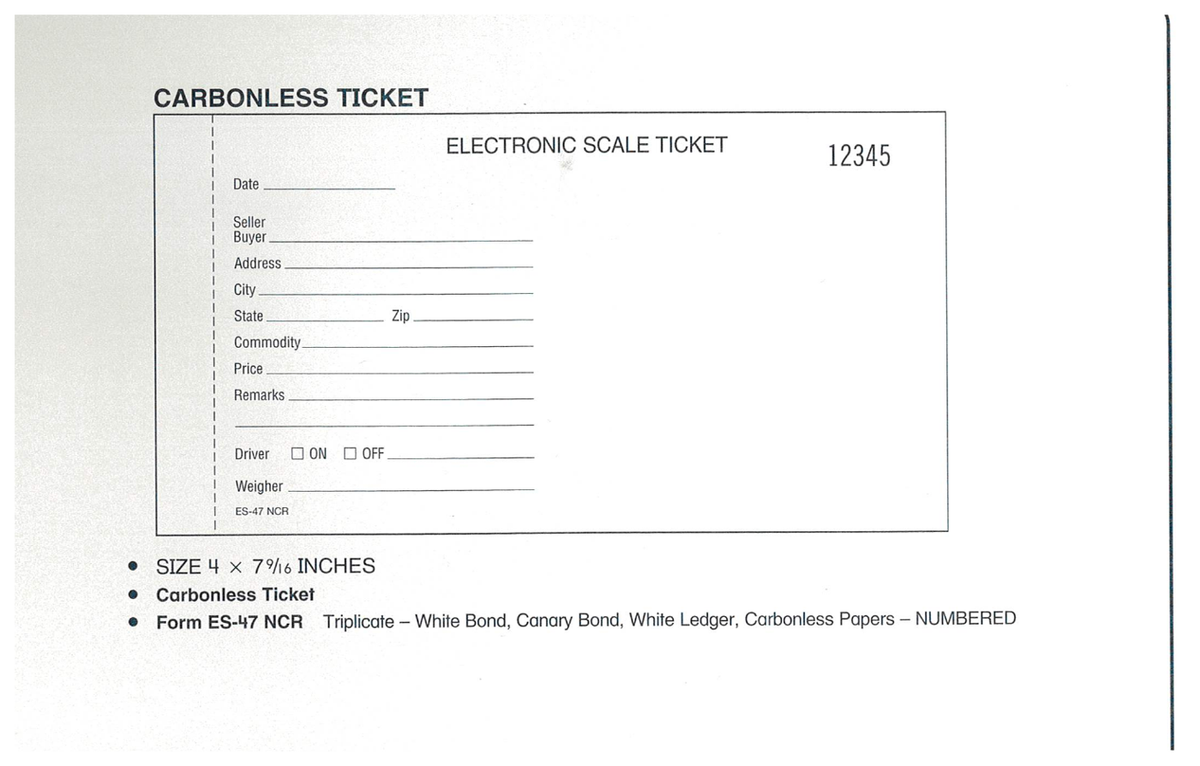 Standard Printing ES-47 NCR Electronic 3-Part Numbered Scale Tickets - 6,000