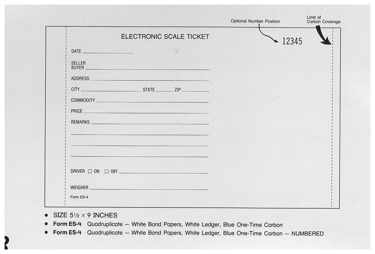 Standard Printing ES-4 Electronic 4-Part Numbered Scale Tickets - 1,500