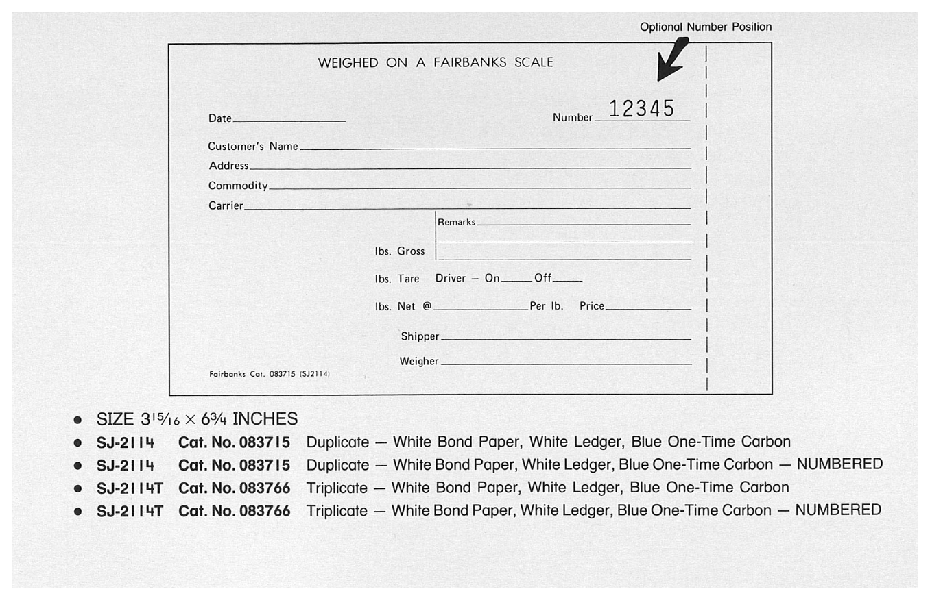 Standard Printing SJ-2114 083715 2-Part Numbered Scale Tickets - 10,000