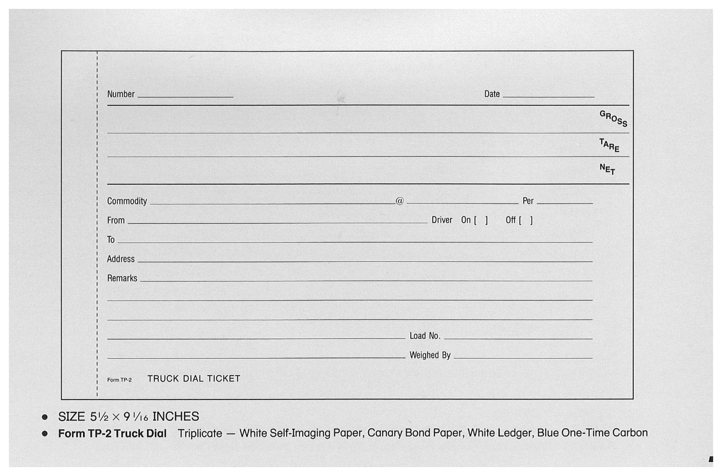 Standard Printing TP-2 Truck Dial 3-Part Scale Tickets - 1,000