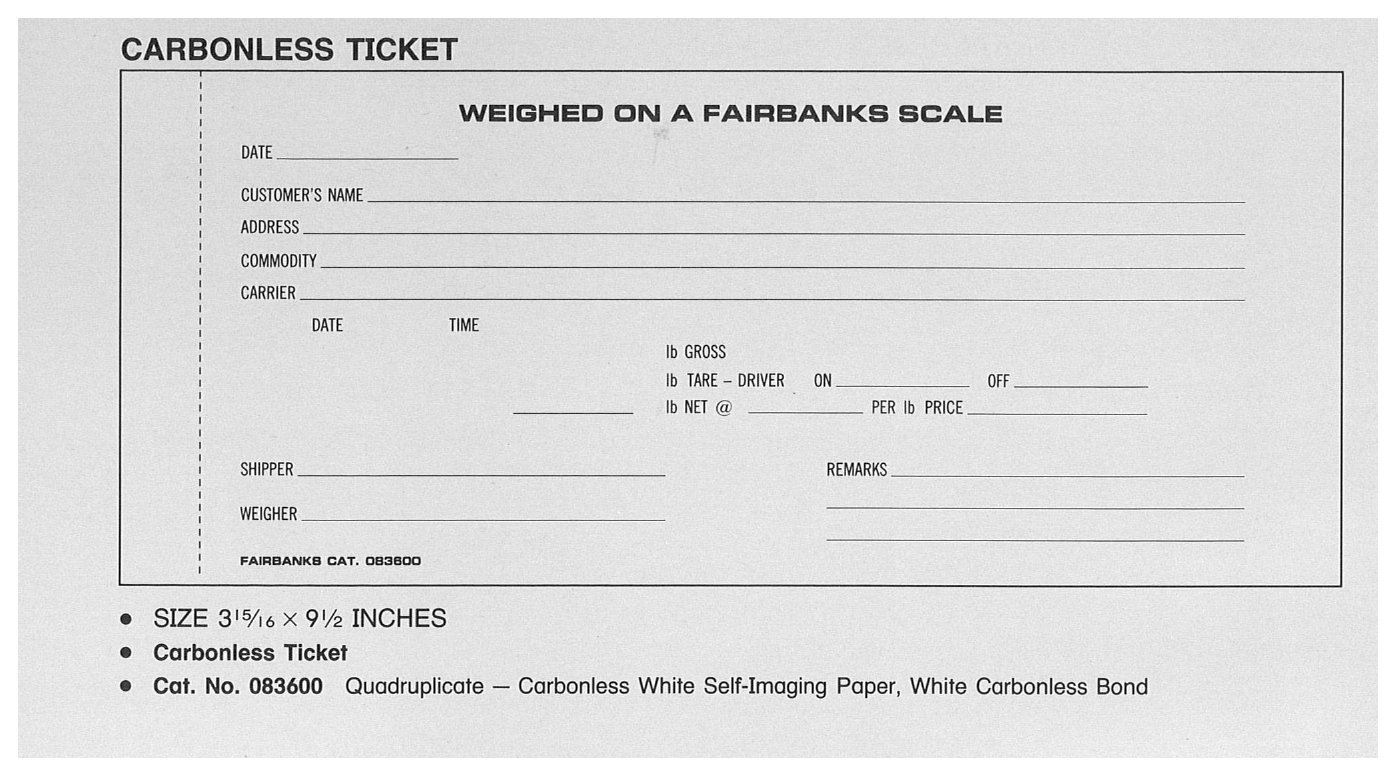 Standard Printing 083600 Fairbanks 4-Part Scale Tickets - 2,500