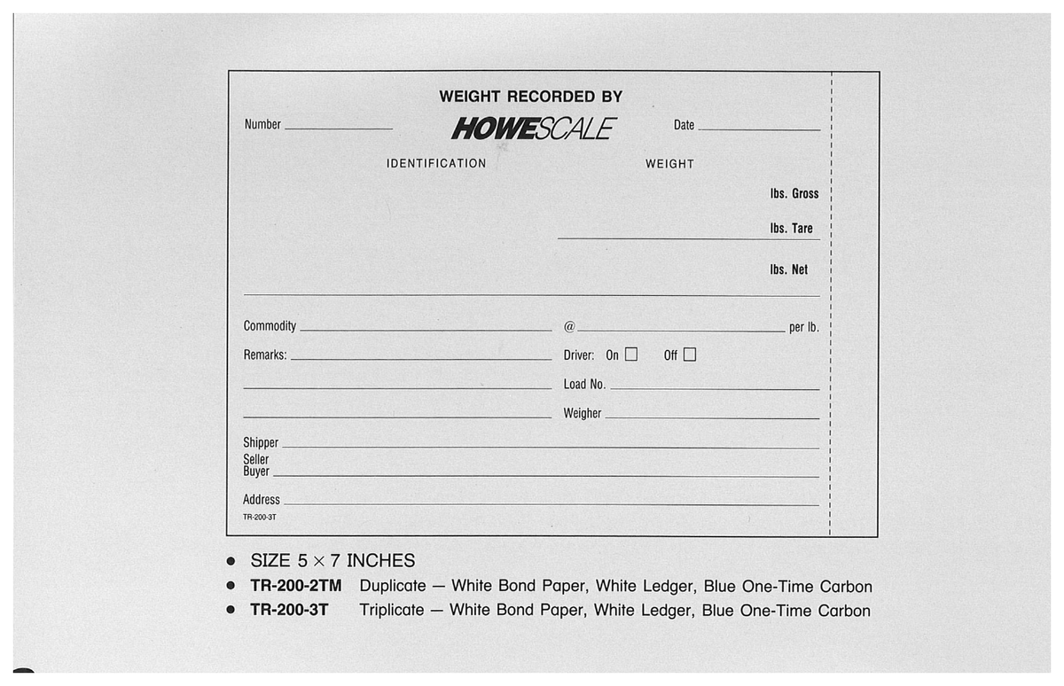 Standard Printing TR-200-2TM Howe 2-Part Scale Tickets - 3,000