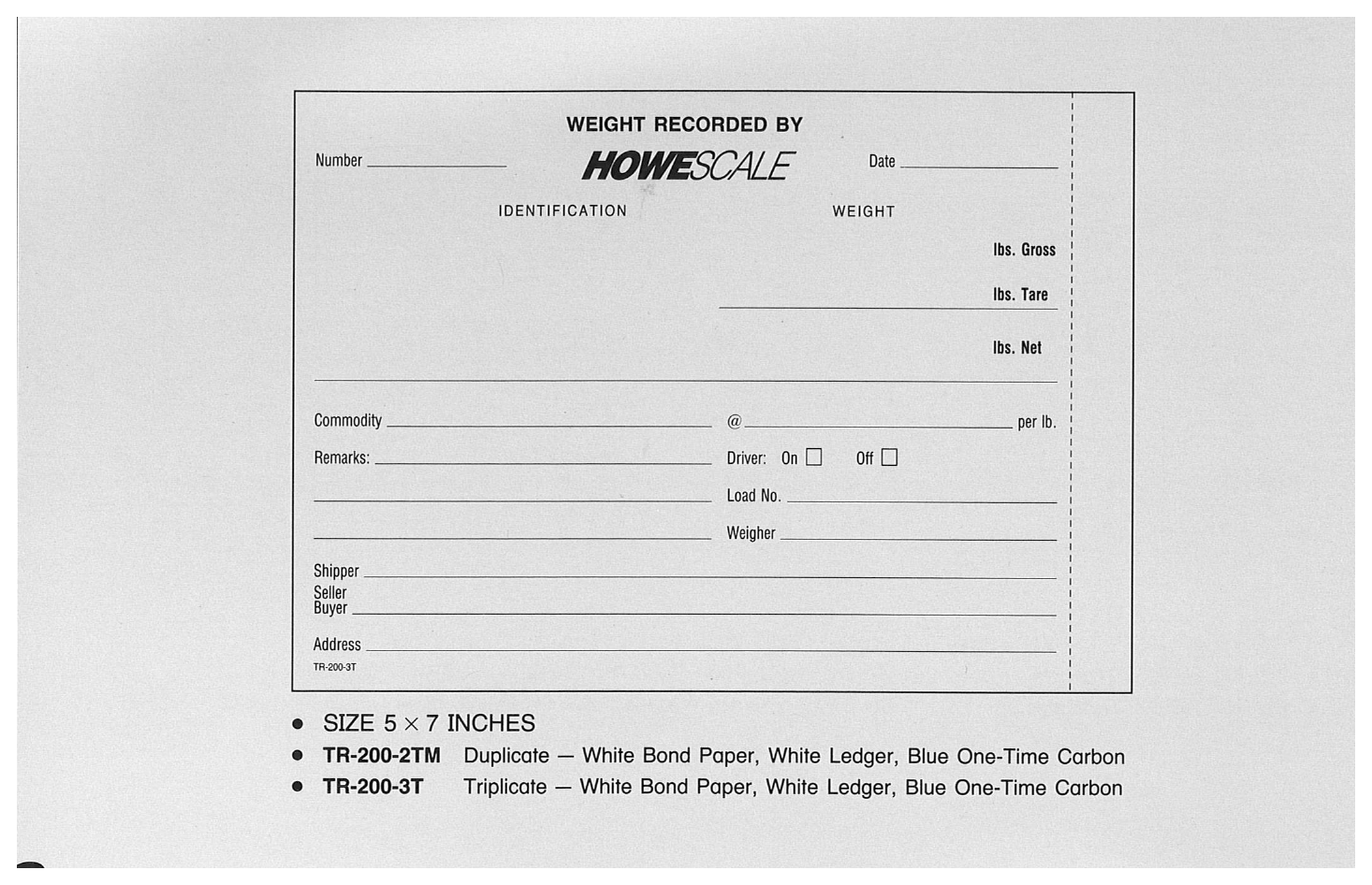 Standard Printing TR-200-3T Howe 3-Part Scale Tickets - 2,500