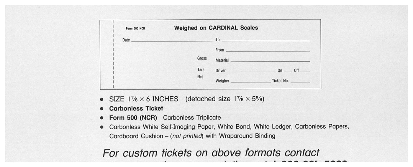 Standard Printing 500 NCR Cardinal 3-Part Scale Tickets - 1,000