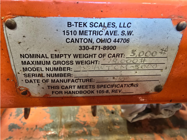 Used B-Tek BS4WTCM-5000 5,000 lb Cart Scale; Certified 2024 – For Sale in WA