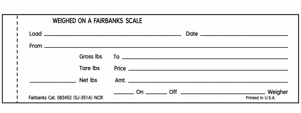 Type Registering Beam 3-Part Numbered Scale Tickets – SJ-351TA NCR / 083453