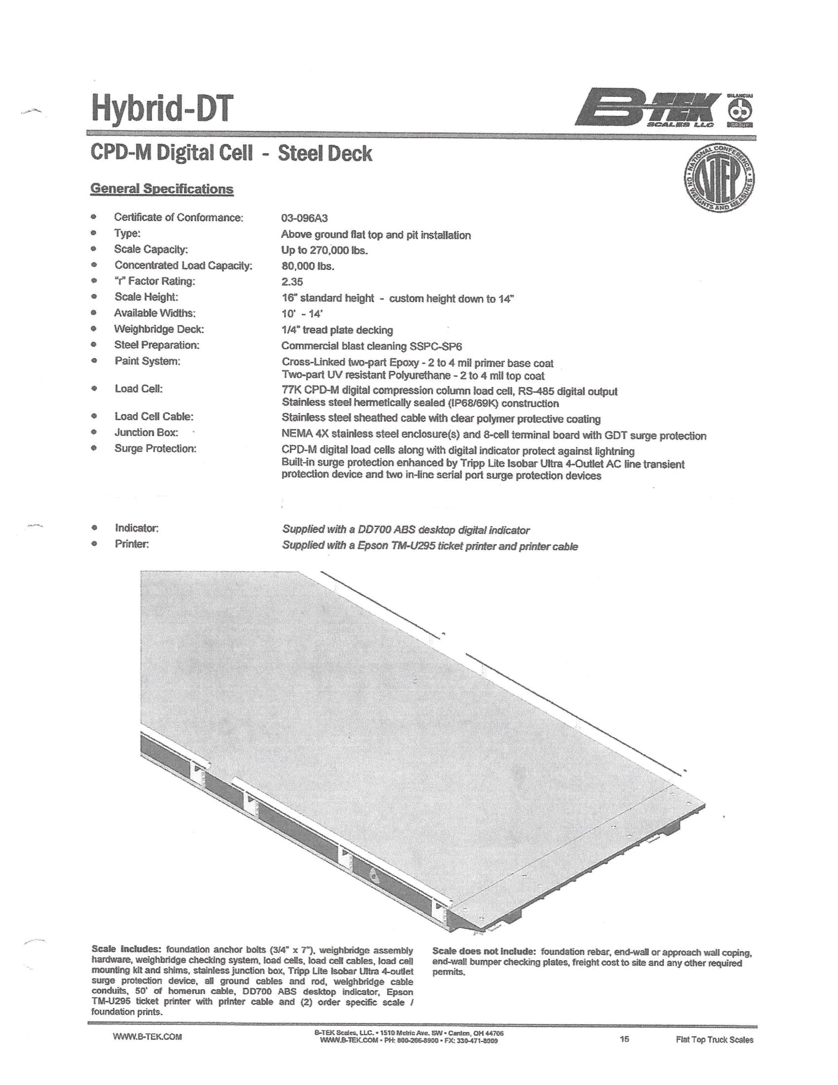 Used B-Tek Centurion Hybrid Portable Steel Deck Truck Scale 72 x 11 - Florida